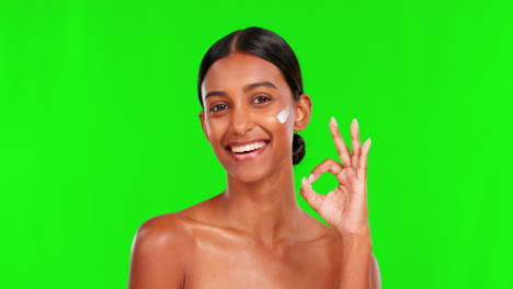 Beauty,-lotion-and-okay-with-a-woman-on-a-green