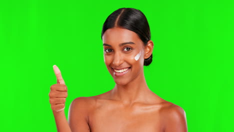 Skincare,-cream-and-thumbs-up-with-a-woman