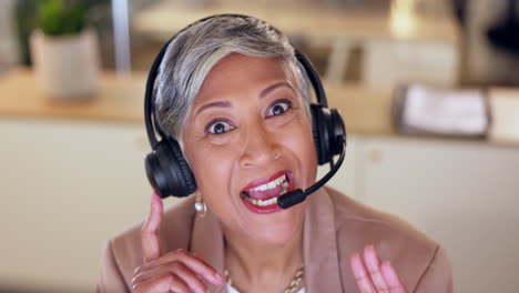 Face,-callcenter-and-senior-woman-with-phone-call