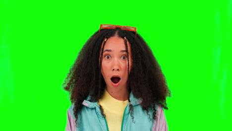 Shock,-wow-and-face-of-a-woman-on-a-green-screen