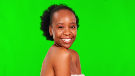 Gesicht,-Grüner-Bildschirm-Und-Schwarze-Frau-Mit-Hautpflege