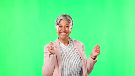 Dancing,-green-screen-and-senior-woman-blowing
