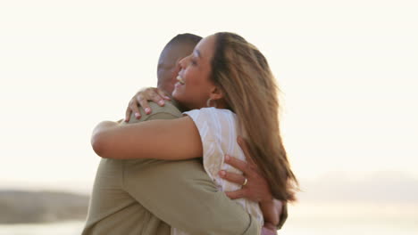 Love,-beach-hug-and-couple--by-the-sea