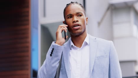 Phone-call,-city-and-business-black-man
