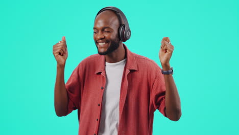 Headphones,-happy-and-black-man-dancing-studio