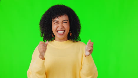Green-screen,-face-and-woman-with-applause