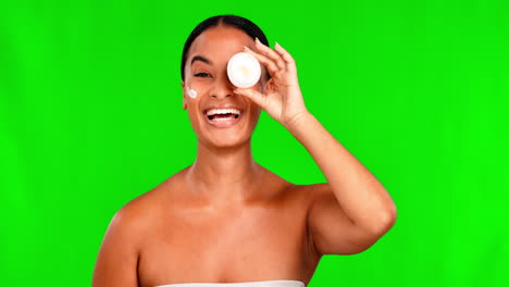 Face,-cream-and-skincare-for-woman-on-green-screen