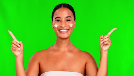 Face,-green-screen-and-woman-with-lotion