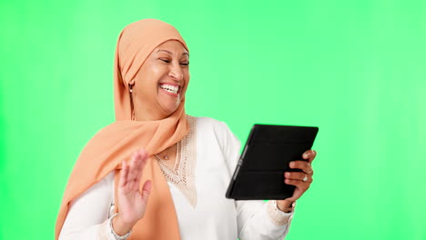 Video-call,-green-screen-and-Islamic-woman