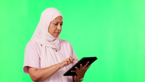 Tablet,-woman-nurse-and-green-screen-isolated