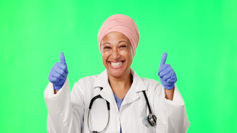 Thumbs-up,-green-screen-and-doctor