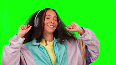 Dancing,-green-screen-and-woman-with-headphones
