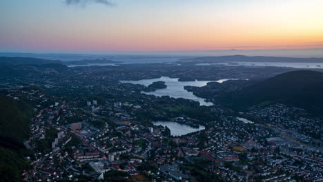 Norwegen-Stadt-Sonnenuntergang-Landschaft-Zeitraffer