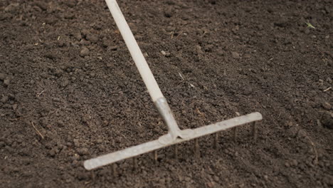 Work-in-the-garden---rakes-level-the-soil-for-planting