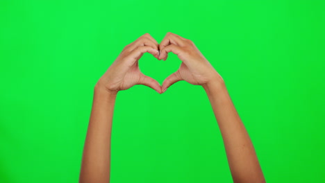 Liebe,-Herz-Und-Handzeichen-Auf-Grünem-Bildschirm