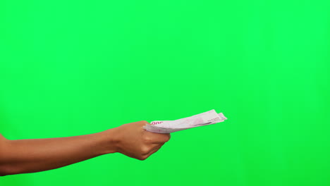 Offer,-money-and-person-hand-on-green-screen