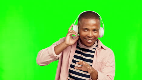 Music-headphones,-dance-and-black-man-on-green