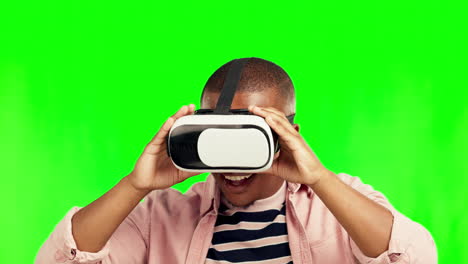 Black-man,-cyber-and-vr-metaverse-on-green-screen