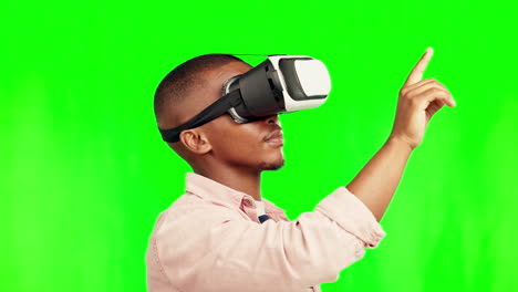 Black-man,-vr-and-3d-touch-on-green-screen