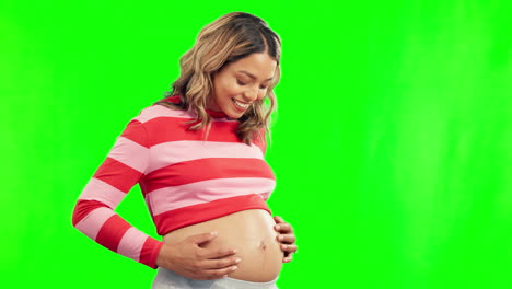 Green-screen,-profile-or-happy-pregnant-woman