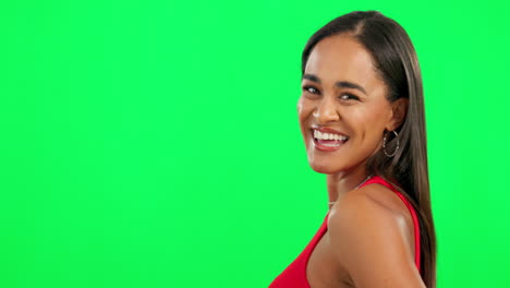 Woman,-happy-and-portrait-on-green-screen