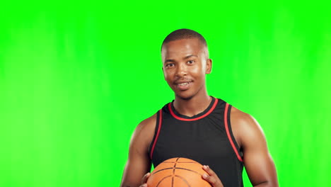 Basketball,-Sport-Und-Gesicht-Eines-Schwarzen-Mannes-Auf-Grün