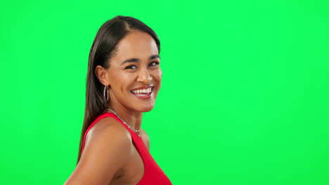 Happy,-woman-and-portrait-on-green-screen