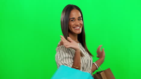 Shopping,-green-screen-and-face-of-woman