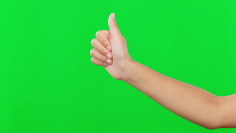 Hands,-thumbs-up-and-approval-on-green-screen