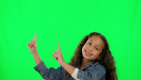 Green-screen,-face-and-hand-pointing-by-girl-child