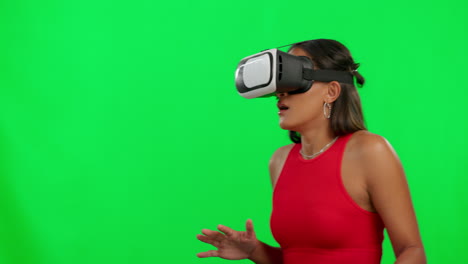 Frau,-Greenscreen-Und-Virtual-Reality-Brille
