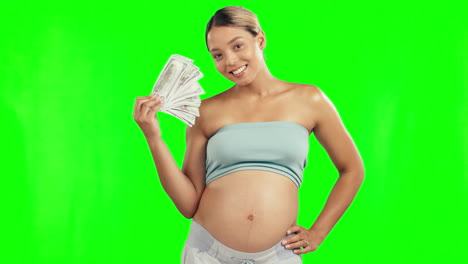 Pregnant-woman,-money-fan-and-financial-freedom
