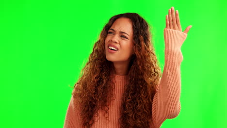 Woman,-mistake-and-face-palm-with-green-screen