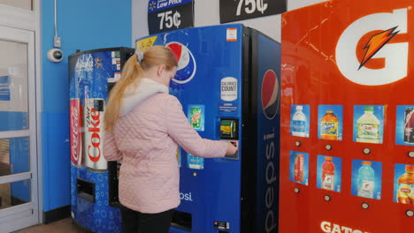 Lockport,-New-York,-USA,-Oktober-2021:-Das-Kind-Kauft-Ein-Kohlensäurehaltiges-Getränk-Am-Automaten.