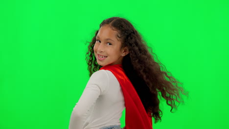Girl-child,-hero-and-green-screen-with-face