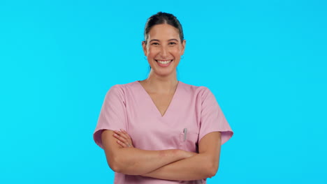 Face,-nurse-and-woman-with-arms-crossed