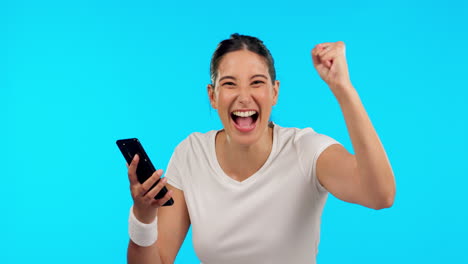Phone,-celebration-and-portrait-of-woman