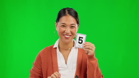 Asian-woman,-teaching-and-high-five-for-counting