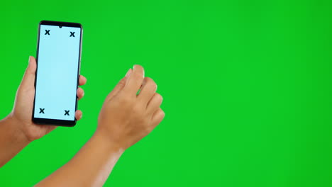 Nahaufnahme,-Hand-Und-Smartphone-Mit-Grünem-Bildschirm