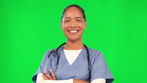 Healthcare,-portrait-and-nurse-woman-on-green