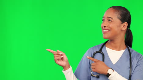 Enfermera,-Atención-Médica-Y-Mujer-Señalando-Con-El-Dedo