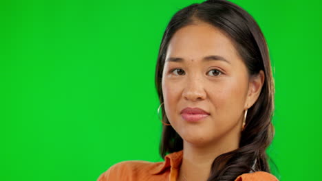 Face,-confidence-and-woman-on-green-screen