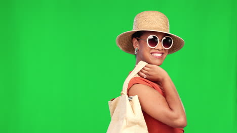 Green-screen,-portrait-and-girl-with-handbag