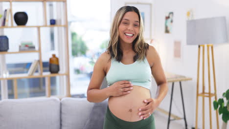 Pregnant-woman-portrait,-stomach-massage