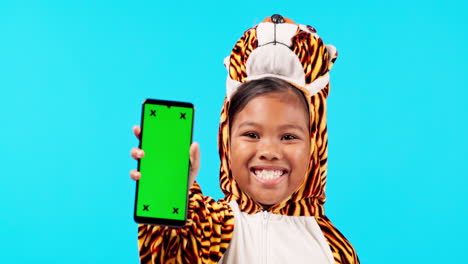 Happy-little-girl,-phone-and-mockup-screen