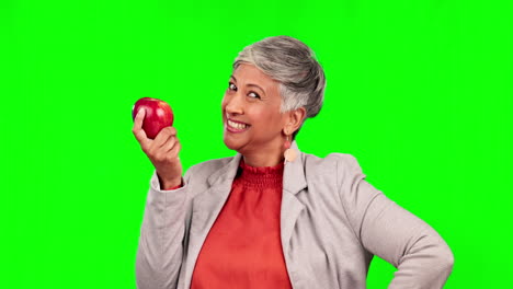 Healthy,-business-and-woman-with-apple-with-green