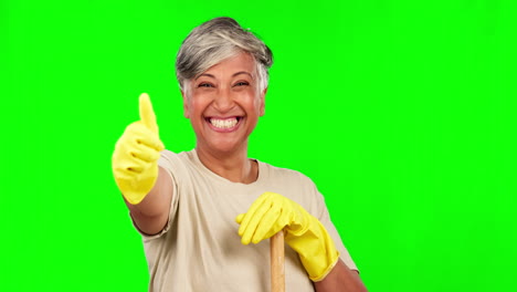 Thumbs-up,-green-screen-and-woman-with-gloves