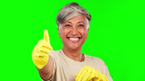 Thumbs-up,-green-screen-and-face-of-woman