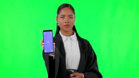 Telefon,-Grüner-Bildschirm-Und-Gesicht-Des-Richters