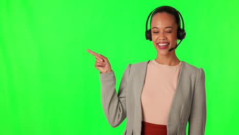 Face,-green-screen-and-woman-with-call-center